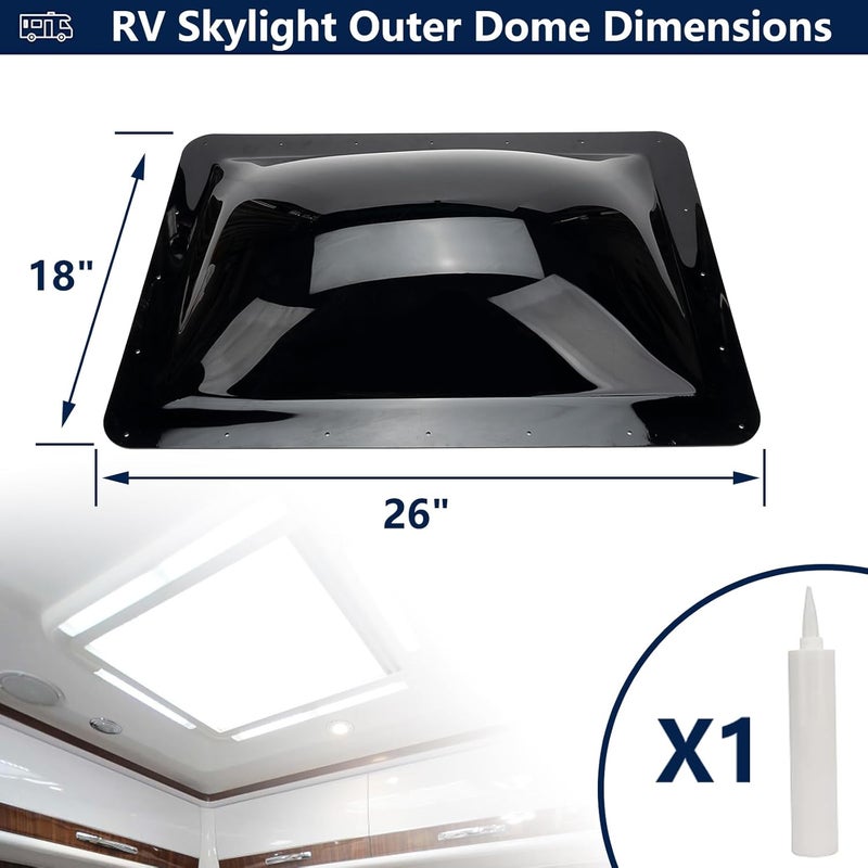 GEATaaT RV Skylight Outer Dome,18"x26" OD Universal Skylight Fits All Standard 14" x 22" Skylight Openings Replacement Travel Trailer RV Camper Truck (Smoke) - Image 3